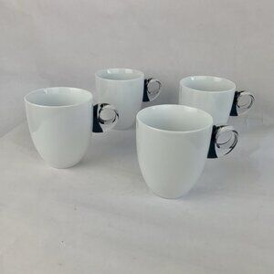 GUZZINI Feeling Mugs Porcelain Black Acrylic Handle Set x 4 Coffee Cup Italy Mod